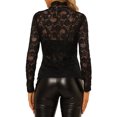thumbnail image 3 of INSPIRE CHIC Chemisier Haut en Dentelle Florale Transparente à Col Roulé à Manches Longues Transparent pour Femme 3TG Noir, 3 of 7