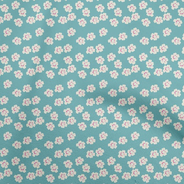 oneOone Cotton Poplin Turquoise Blue Fabric Floral Sewing Material Print Fabric By The Yard 56 Inch Wide-GL