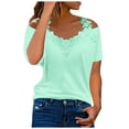 thumbnail image 1 of Dealovy Hauts Grande Taille pour Femmes Épaules Dénudées Col Rond Tunique Manches Courtes Unis Habillés Décontractés Blouses, 1 of 7