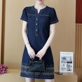thumbnail image 3 of Robe en Denim pour Femmes Décontractée Été Mode Femmes Été Imprimée Ample Col en V Manches Courtes Longueur Genou Robe, 3 of 9