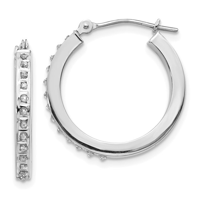 Boucles d'Oreilles Créoles Rondes Articulées en Or Blanc 14K avec Diamants