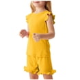 thumbnail image 1 of Toddler Girls Summer Short Sets Cotton Rib Knit Outfits Short Ruffle Cap Sleeve Tees T-Shirt Tank Tops + Skorts 2PC Sets Yellow 7-8 Years, 1 of 8