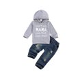 thumbnail image 2 of goowrom Kids Boys Letter Print Long Sleeve Hooded Pullover+ Ripped Jeans, 2 of 6