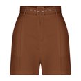 thumbnail image 4 of LOVZFMLL Women's Solid Suit Pant With Pockets Waisted Shorts With Belt Brown XXL, 4 of 6