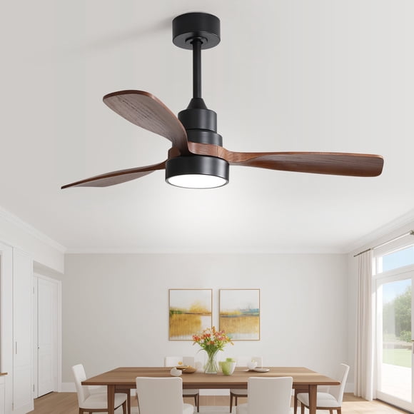 Sofucor Ceiling Fan with Lights, 48 Inch Mordern Wood Ceiling Fan with Remote for Indoor Farmhouse Bedroom Living Room Outdoor Patio Porch, Reversible DC Motor, Noiseless
