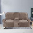thumbnail image 3 of CHOK 2024 Housse de Causeuse Inclinable avec Console Centrale Housse Extensible en Velours pour Fauteuil Inclinable 2 Places avec Porte-Gobelet, 3 of 10