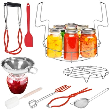 9Pcs Canning Supplies Starter Kit Stainless Steel Canning Tools Set with Canning Rack Jar Lifter Scraper Filter Kitchen Tongs Jar Wrench Clean Brush Funnel Steaming Rack for Home Kitchen