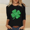 thumbnail image 1 of Lolmot St. Patricks Day Ladies' St. Patricks Day Printed Round Neck Three Quarter Sleeve 3/4 Sleeve T-Shirt Loose Top, 1 of 6