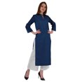 thumbnail image 2 of Bimba Kurta Droite Unie Ethnique Indienne pour Femmes à Col Mandarin avec Encolure Plissée en Coton, 2 of 7