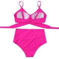 thumbnail image 3 of Women Criss Cross High Waisted String Floral Printed 2 Piece Bathing Suits(Rose Red，XL), 3 of 7