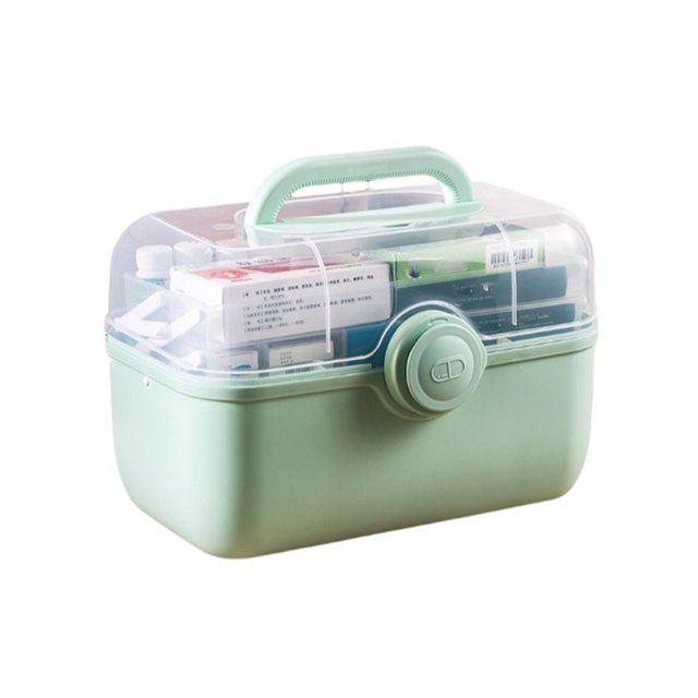 Wweixi Pill Case Capacity 2-layers Drawer Family Loaded Emergency First Aid Kit Organizer Multi-functional Plastic Container Home Green Extra large