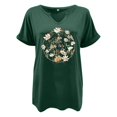 thumbnail image 3 of Hauts d'Été pour Femmes Manches Courtes Chemises Imprimées Décontractées Boutonnées Col Rond Blouses de Travail Chemises pour Femmes E L, 3 of 3