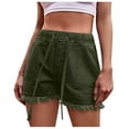 thumbnail image 2 of Shorts for Women TopLLC Womens Shorts Womens Summer Solid Color Drawstring Frenulum Leisure Pocket Jeans Denim Pants Casual Shorts Women Pants on Clearance, 2 of 5