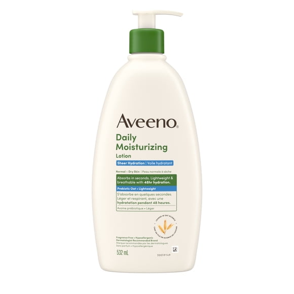 Aveeno Daily Moisturizing Lotion Sheer Hydration, Dry Skin Care, Emollient Cream, Oat, Fragrance Free