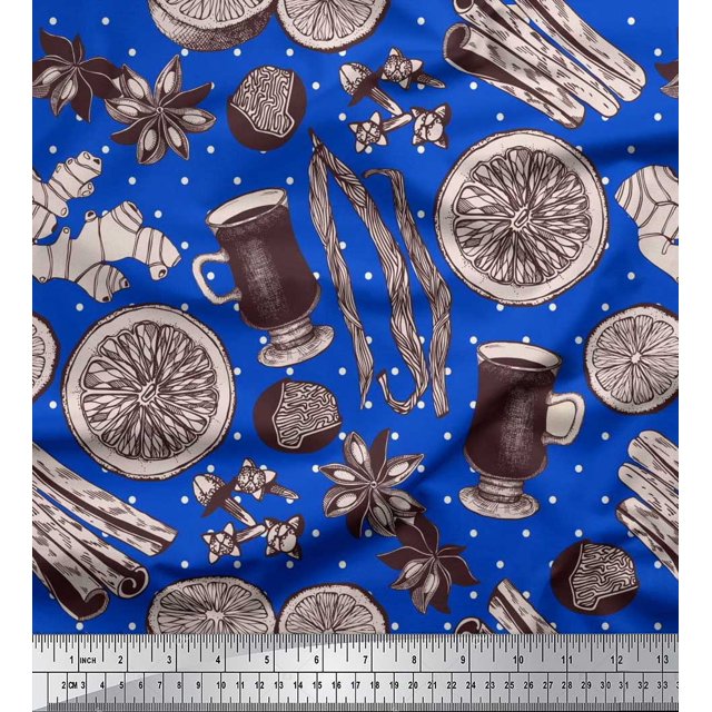 Soimoi Poly Georgette Fabric Dot,Spices & Cups Decor Fabric Printed Yard 52 Inch Wide