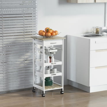 HOMCOM Kitchen Island Cart with Drawer, Removable Tray and Wire Basket