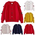 thumbnail image 1 of Zwiiyzr Girls Sweaters Kids Open Front Button Down Long Sleeve Knit Cardigans Sweater Cardigan Jacket 2-8Y Red, 1 of 3