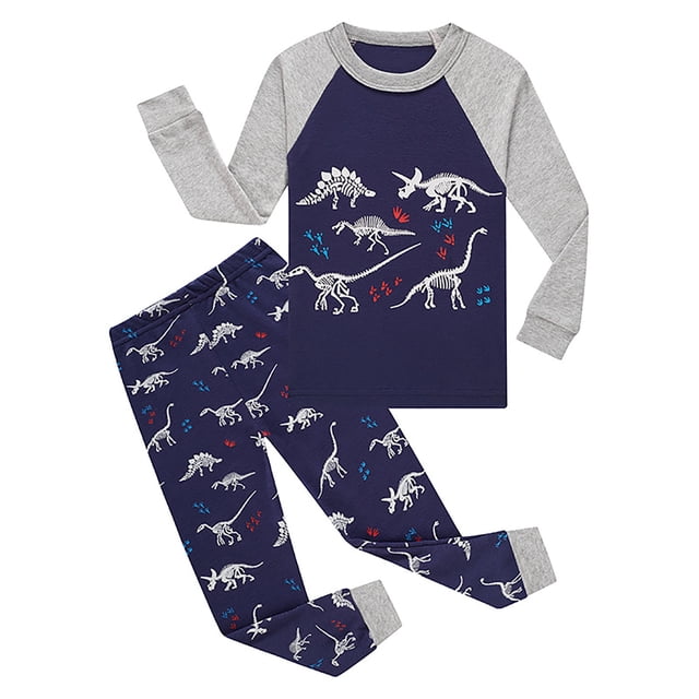 Pyjamas pour Enfants Col Rond Imprimés de Dessins Animés Ensemble 2 Pcs Vêtements de Maison Manches Longues Vêtements de Nuit pour Filles Gris 2-3 Ans