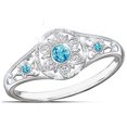 thumbnail image 4 of Bague Bijou Motif de Soleil Fleur en Zircon avec Pierre Précieuse Bleue, 4 of 9