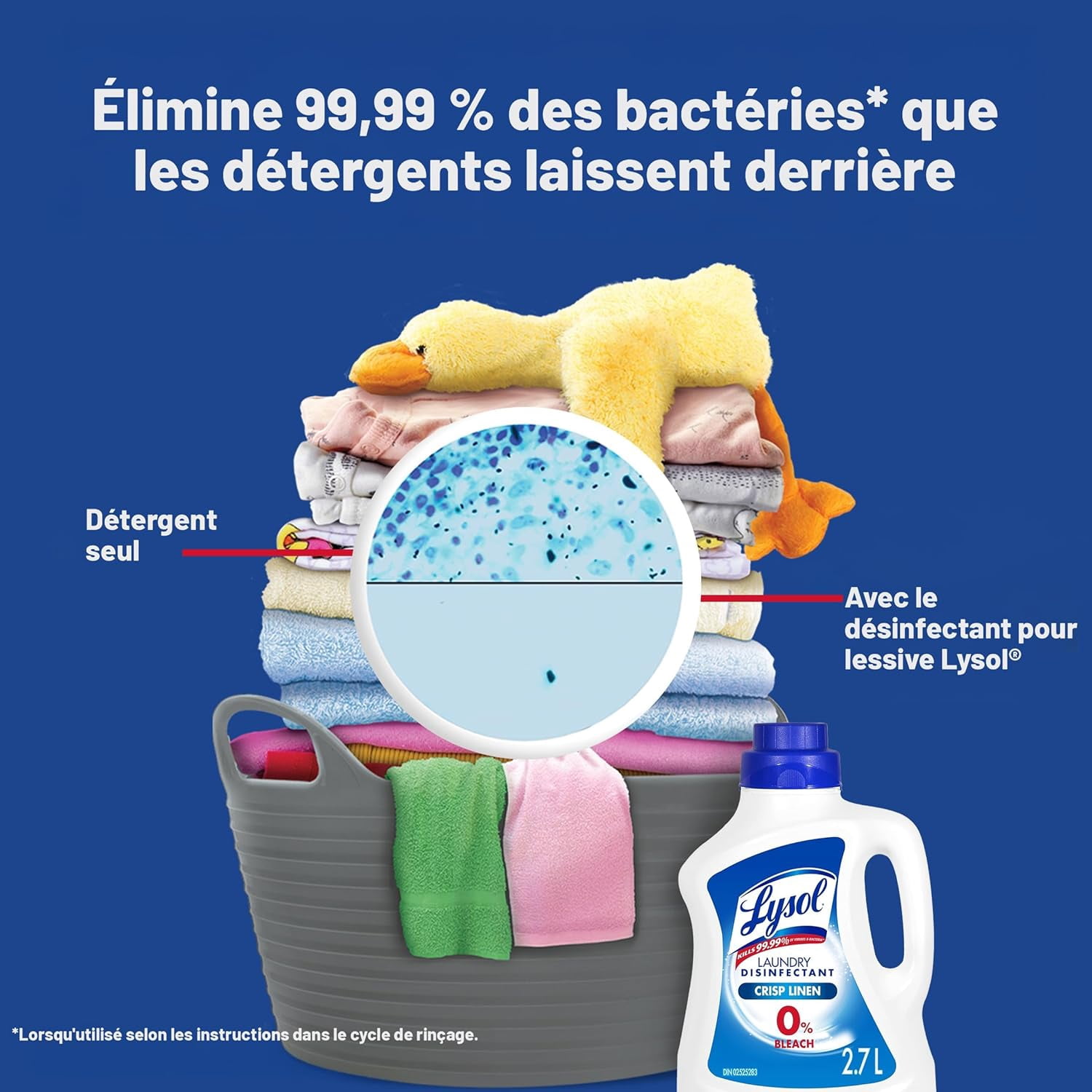Lysol Désinfectant à lessive gratuit et transparent, sans parfum, sans colorants, 0 % d'eau de Javel, tue 99,9 % des virus et bactéries, 1.2 l
