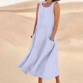 thumbnail image 1 of Jsaierl Robes d'Été pour Femmes 2024 Décontractées Boho Robe Soleil Col Rond Sans Manches Plage Vacances Robes Maxi avec Poches, 1 of 5