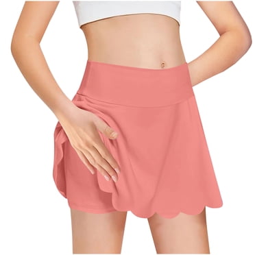 Bocqde Teen Girls Workout Mini Skorts Fashion Flowy A Line Elastic High Waist Athletic Sport Skirt Summer Solid Color Casual Tennis Golf Skorts, 4-14 Years