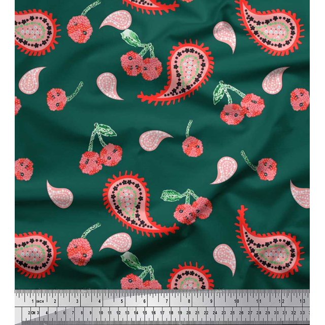 Soimoi Crepe Silk Fabric Floral & Paisley Print Fabric by Yard 42 Inch Wide