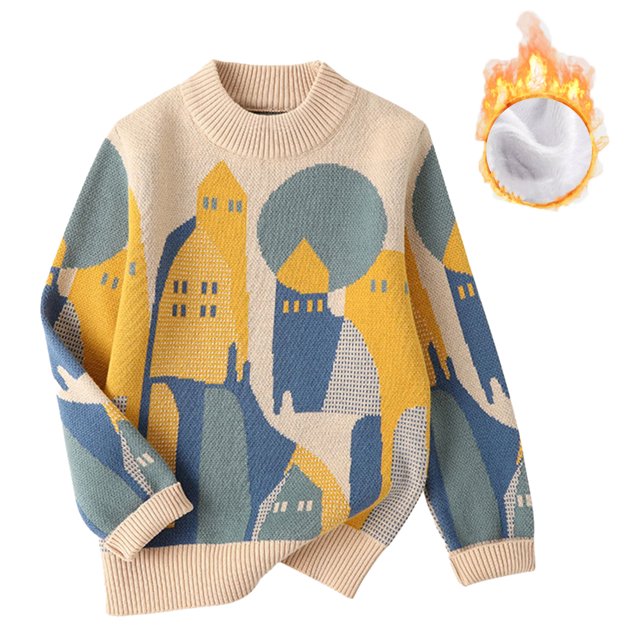 QUDDERR Pull-Over pour Filles et Garçons 2-13T, Col Rond, Tricot en Polaire, Épais, Automne Hiver