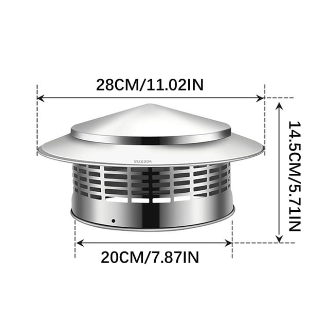 Meitianfacai Couvercle d'Aération de Cheminée Chapeau de Cheminée Capuchon Supérieur de Cheminée Toit de Pluie Couvercle de Cheminée Embouts de Cheminée en Acier Inoxydable avec Écran