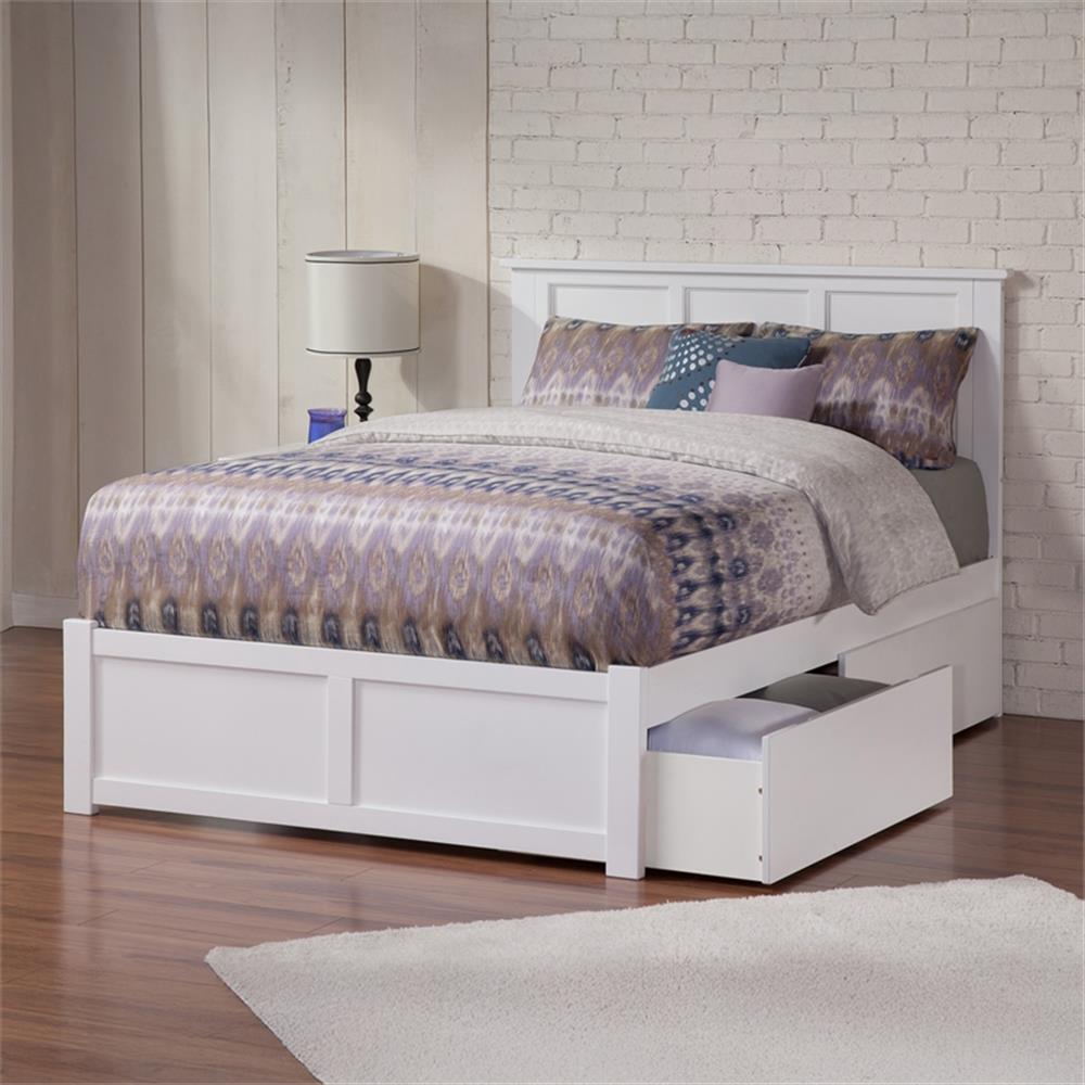 Madison Lit Plateforme Complet en Bois avec Pied de Lit et Tiroirs de Rangement, Blanc
