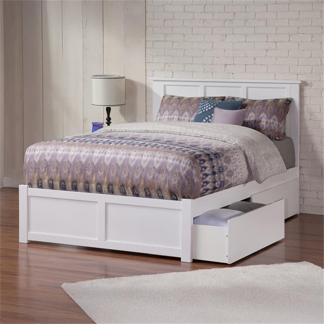 Madison Lit Plateforme Complet en Bois avec Pied de Lit et Tiroirs de Rangement, Blanc