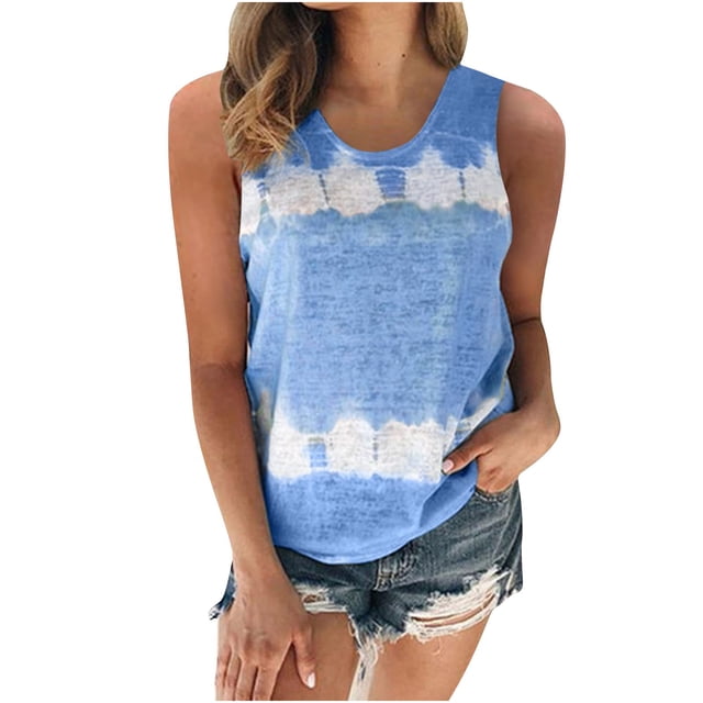Dagugfen Plus Size Tank Tops for Women Comfy Lightweight Sleeveless Loose Color Block Round Neck Shirts Fashion
