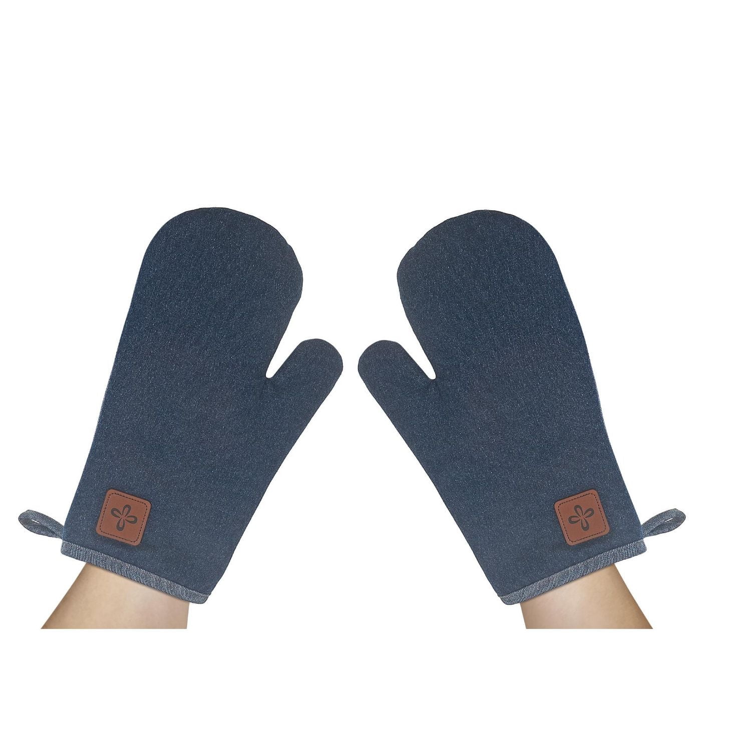 2 Pc Gant De Four Denim Avec Badge En Cuir