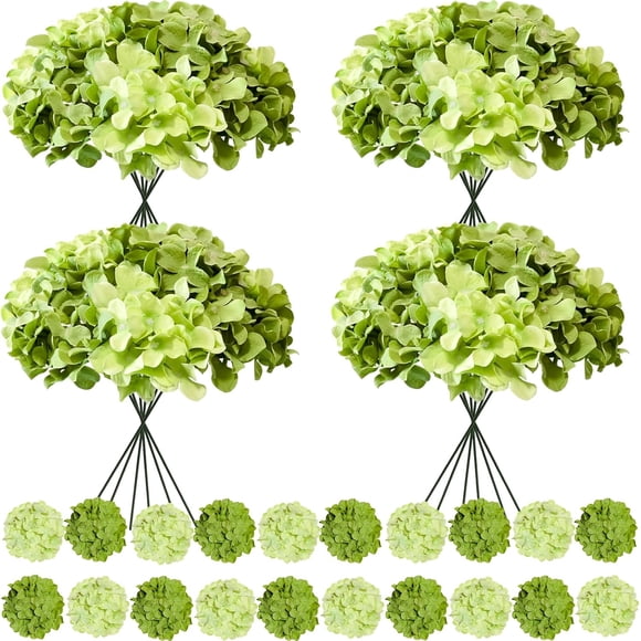 100 Pcs Faux Green Mix Hydrangea Artificial Flowers Bulk, Fake Silk Hydrangea Flowers Heads with Stems for Wedding Decorations Garden Party Baby Shower Porch Home Decor Table Centerpieces