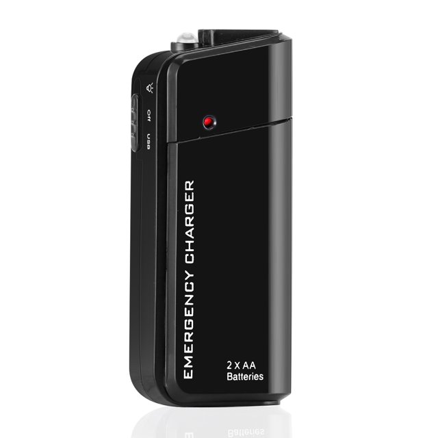 Chargeur Intelligent Mini pour 2 Piles AA Rechargeables en Noir, Doté d'Un design compact Mesurant 3,5 Pouces par 1,5 Pouce par 1 Pouce. Ce Chargeur à Entrée USB Sert Aussi de Banque d'Alimentation d'Urgence, Offrant une Sortie 5V C.c. 500mA Lorsque Deux Piles AA Sont Insérées. Idéal pour les Voyages et les Urgences, Il Est Léger à 0,8 oz et compatible avec les Piles AA Disponibles à l'Échelle Mondiale. Piles Non Incluses.