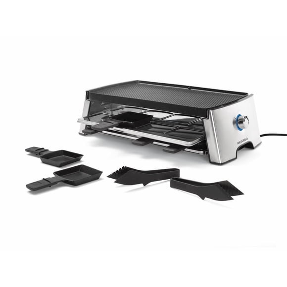 RICARDO Non-Stick Reversible Electric Raclette Set, 18 Pieces, 8 Persons, The Rock Cooking Surface, LED Temp Control, Easy Clean, 1500 Watts