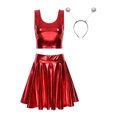 thumbnail image 1 of YONGHS Women's Alien Set Cheer Leader Outfit Metallic Crop Tank Top with Ruffle Skirt Hair Hoop Red M, 1 of 7