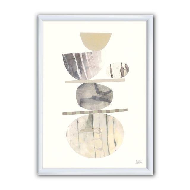 Designart Équilibre Géométrique Neutre II Art Mural Encadré avec Formes Géométriques Abstraites beige, Gris et Brun sur Toile de Coton, Monté dans un Cadre Blanc de 1,5 Po, Prêt à Accrocher avec Trousse Incluse, Convient à la Déco Maison Moderne.