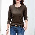 thumbnail image 1 of RXIRUCGD Hauts pour Femmes 2024 Col Rond Couleur Unie Chandail de Base Intérieur Haut/chemise à Manches Longues à Col Rond, Café, Taille : 2TG, 1 of 9