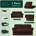 thumbnail image 3 of Check spandex jacquard slipcover, cover for 2-seater sofa (medium, chocolate), 3 of 6