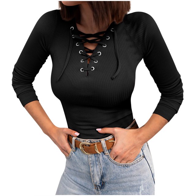 IROINID Rabais Womens Chemises à Manches Longues Col en V Automne Blouse Ample chandail-Over Tops Blouses, Noir