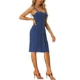 thumbnail image 4 of INSPIRE CHIC Robe en Denim à Boutons pour Femme Sans Manches à Encolure Cœur Robes en Jean Petite Bleu, 4 of 5