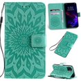 thumbnail image 3 of Wallet Case, Embossed Sunflower Premium PU Leather Folio Flip Kickstand Card Slots Wrist Strap Cover for iPhone 6Plus/6SPlus(Green), 3 of 7
