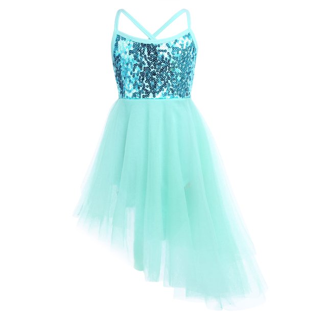 Manyakai Robe de Danse Ballet pour Filles, Dos Croisé à Sequins, Tutu en Tulle, Justaucorps, Danse Lyrique, Vert Menthe G