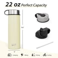 thumbnail image 4 of Costway Bouteille d'Eau Isolée à Double Paroi 22 oz en Acier Inoxydable avec 2 Couvercles et Paille, 4 of 10