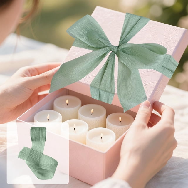 Fridja Christmas Decorations Threaded Glitter Ribbon Chiffon Crinkle Satin Bow Gift Box Bouquet Wedding Card Newlywed Ribbon Decoration Gift Wrapping Ribbon