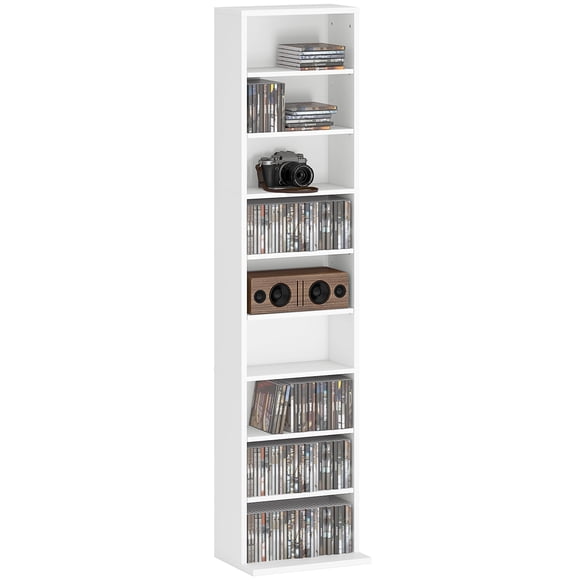 HOMCOM Armoire de Rangement Multimédia, Étagère à DVD à 9 Niveaux avec 6 Tablettes Ajustables