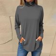 thumbnail image 2 of FAIWAD Women's Turtleneck Long Sleeve Tops Basic Layering Irregular U Hem Soft Underwear Tunic Tops, 2 of 4