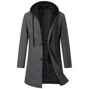 Pisexur Mens Winter Jacket Men Zipper Button Thickening Hooded Fake Two Items Medium Long Woolen Overcoat Jacket Wool Coat Men Winter Coats for Men