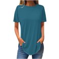 thumbnail image 2 of AherBiu T-Shirts pour Femmes à Col Rond, T-Shirts Amples d'Été à Manches Courtes, Hauts Basiques, Entraînement, Gym, Course Athlétique, T-Shirts, 2 of 3